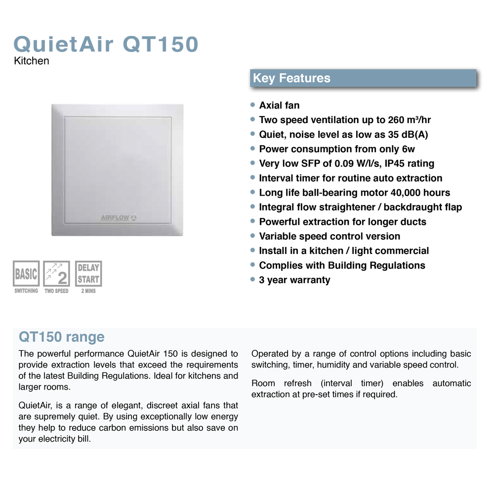 Airflow Quietair QT150B 150mm Standard Extractor Fan