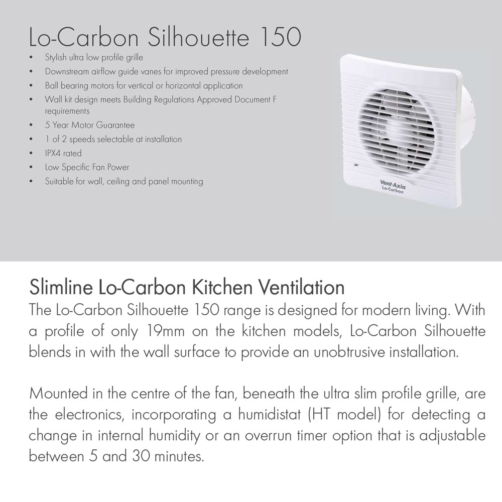 Vent Axia Lo-Carbon Silhouette 150B Extract Fan - 150mm - White (441628)