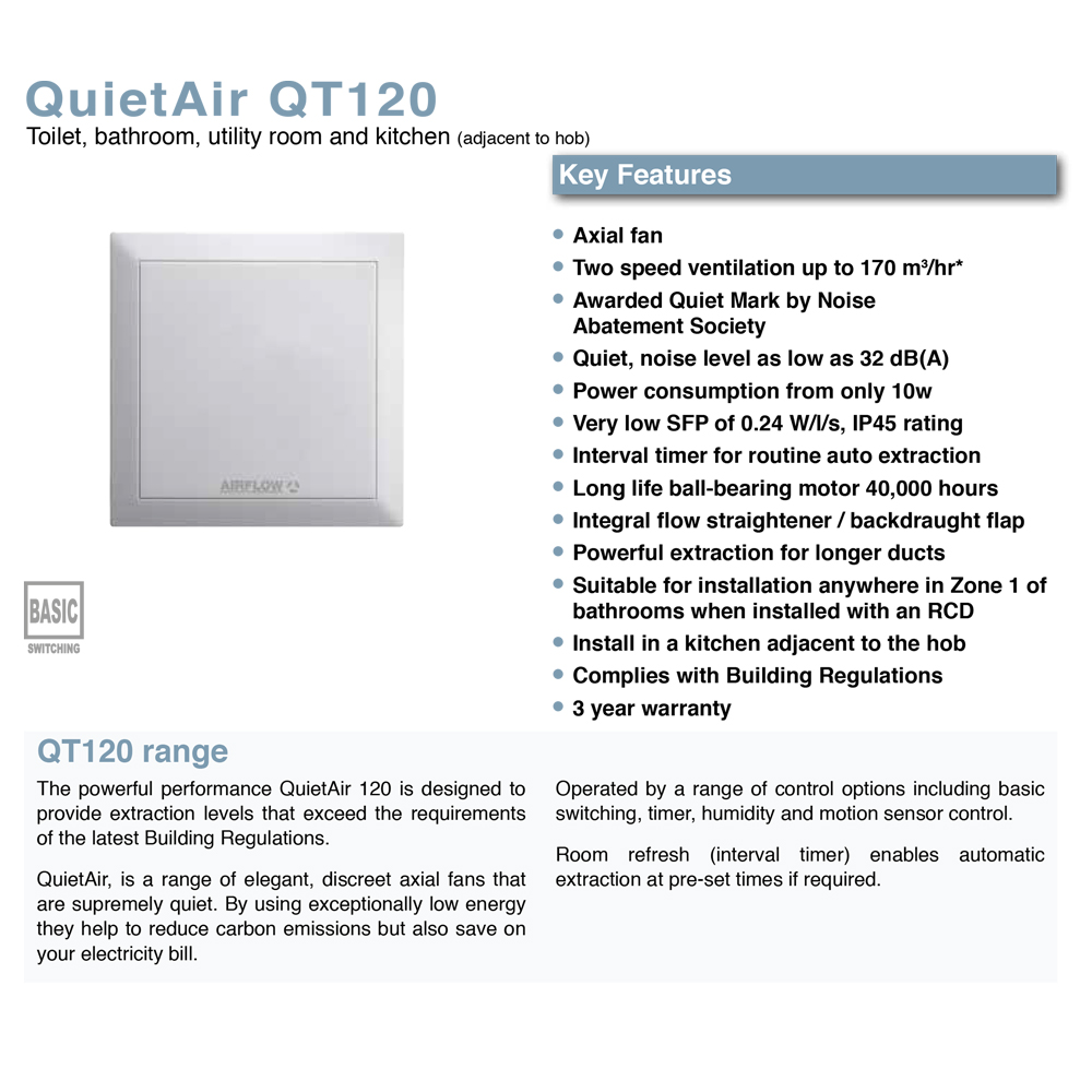 Airflow Quietair QT120B 120mm Standard Extractor Fan