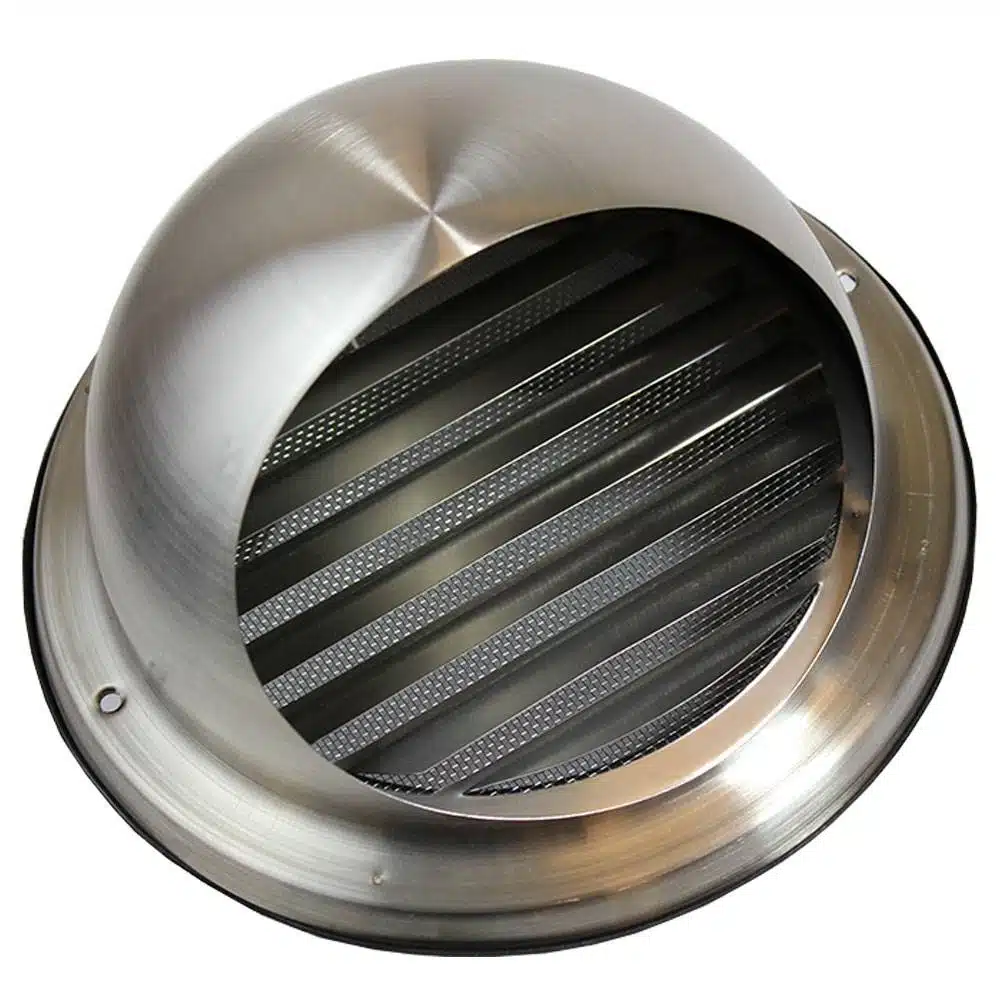 Kair Bull-Nose External Vent 150mm - 6 inch Stainless Steel Grille with Louvres - Fly Screen and Drip Deflector