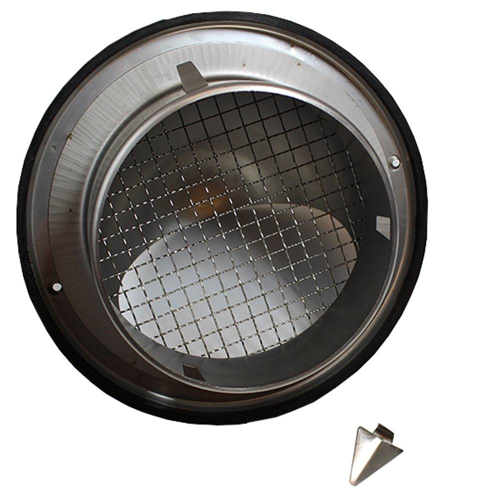 Kair Bull-Nose External Vent 200mm - 8 inch Stainless Steel Grille with Wire Mesh and Drip Deflector