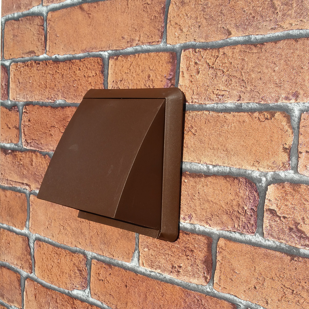 Kair Cowled Outlet Grille 100mm - 4 inch Brown External Wall Vent With Round Spigot and Wind Baffle Backdraught Shutter