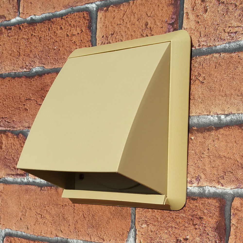Kair Cowled Outlet Grille 125mm - 5 inch Beige External Wall Vent With Round Spigot and Wind Baffle Backdraught Shutter