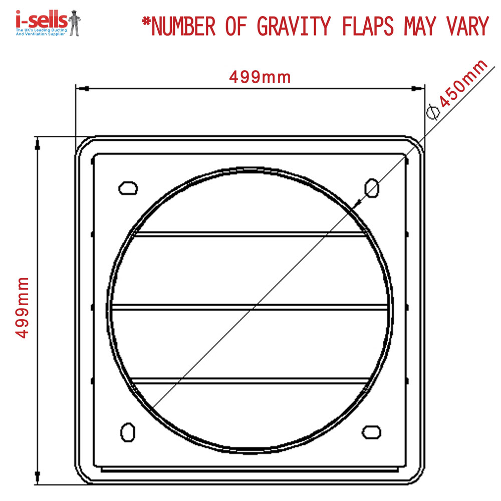 Large Gravity Grille - Grey Plastic - 450mm Dia - Plate size 499x499mm