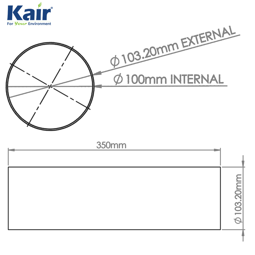 Kair Plastic Ducting Pipe 100mm - 350mm Short Length - Rigid Straight Ducting Channel