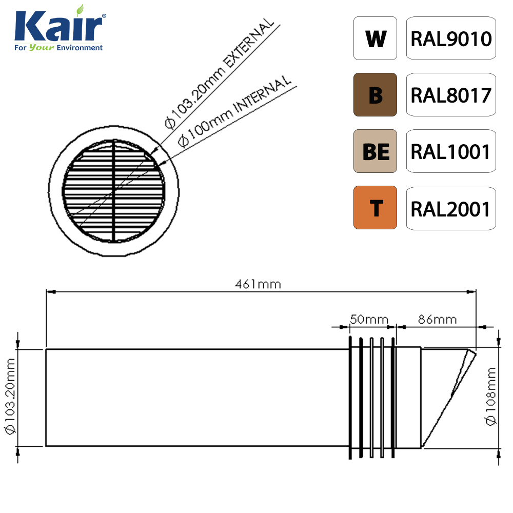 Kair 100mm 4 Inch Brown Round High Rise Ducting Vent (117mm Core Hole Required)
