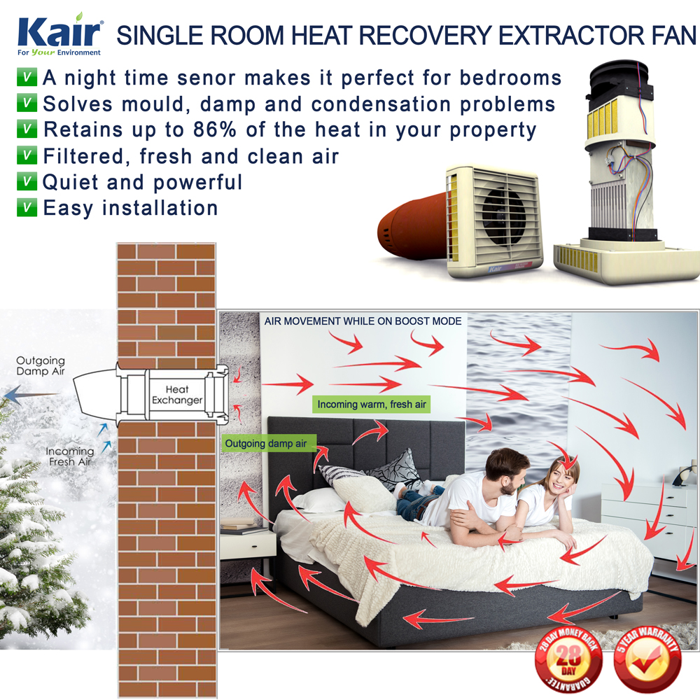 Kair Heat Recovery Extractor Fan - 12VAC SELV - Humidistat