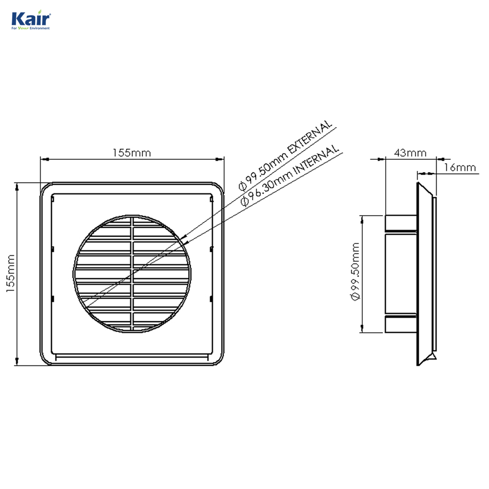 Kair Louvred Grille 100mm - 4 inch Beige External Wall Ducting Air Vent with Round Spigot