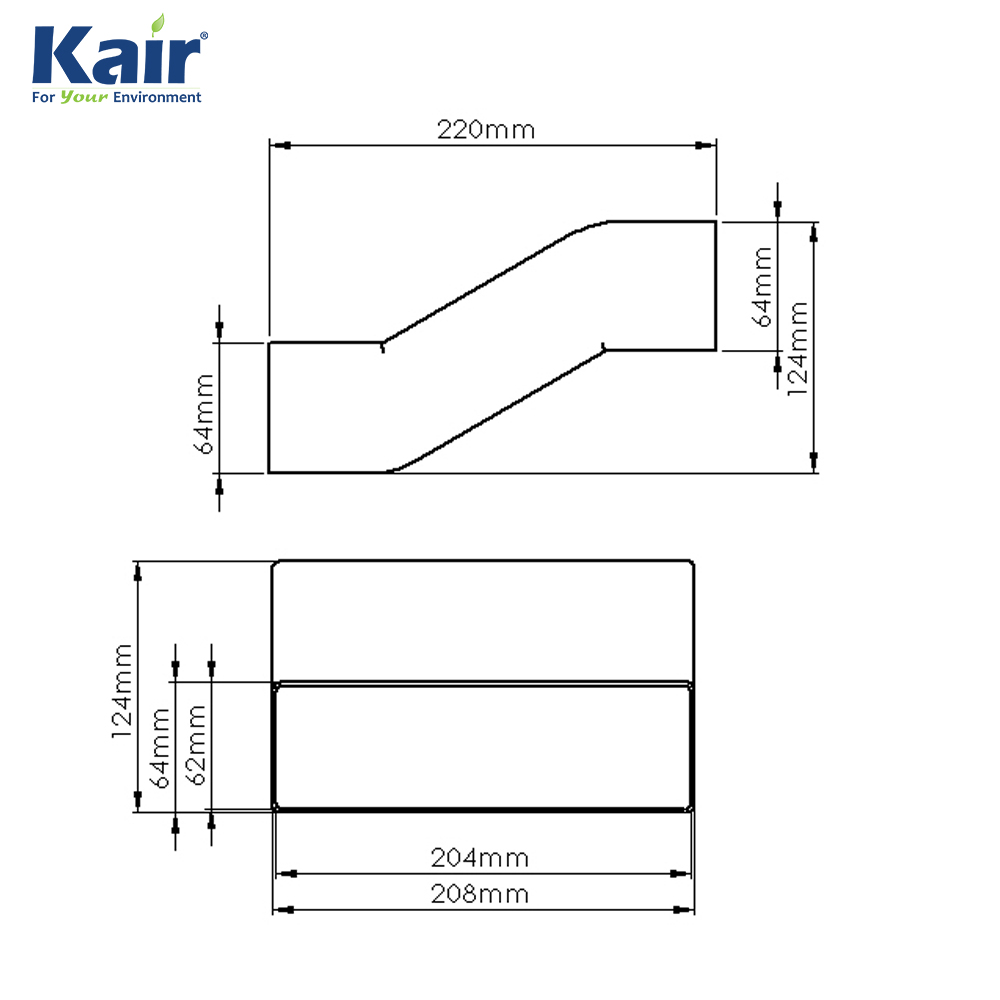 Kair System 204 Cross Over Duct Connector for use with 204 x 60mm Ducting