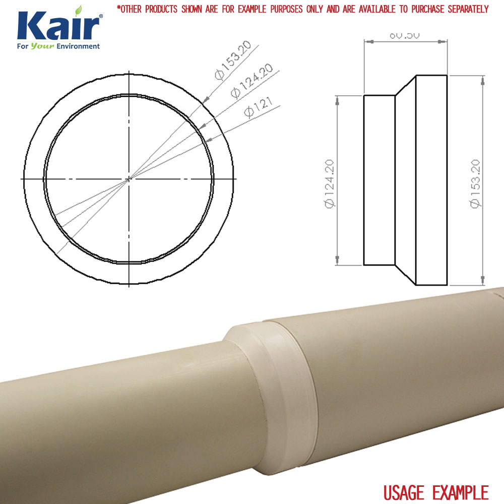 Kair Ducting Reducer 150mm to 125mm - 6 to 5 inch Duct Pipe Reduction Connector
