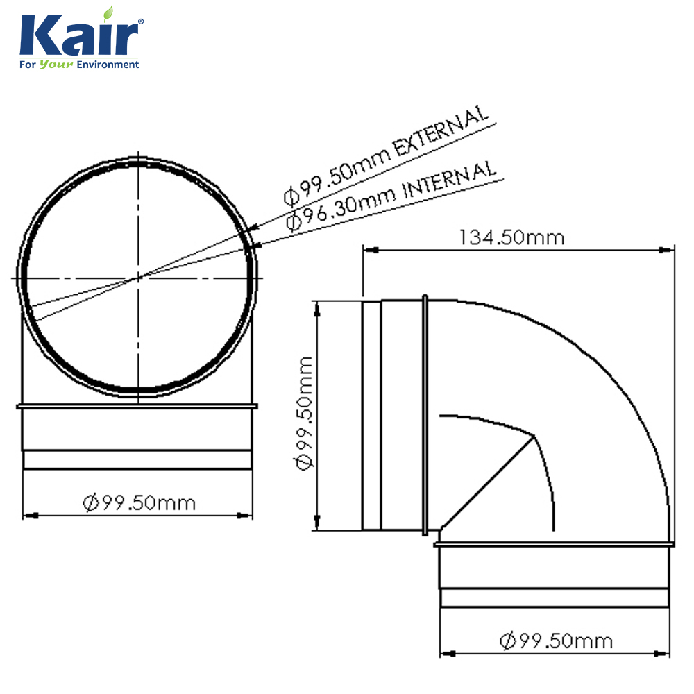 Kair 90 Degree Elbow Bend 100mm - 4 inch Round