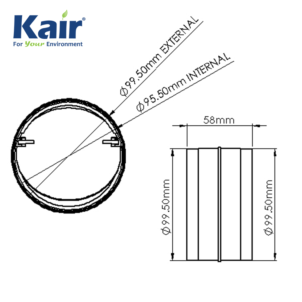 Kair Round Pipe Connector with Backdraught Shutter 100mm - 4 inch Non-Return Damper Flap
