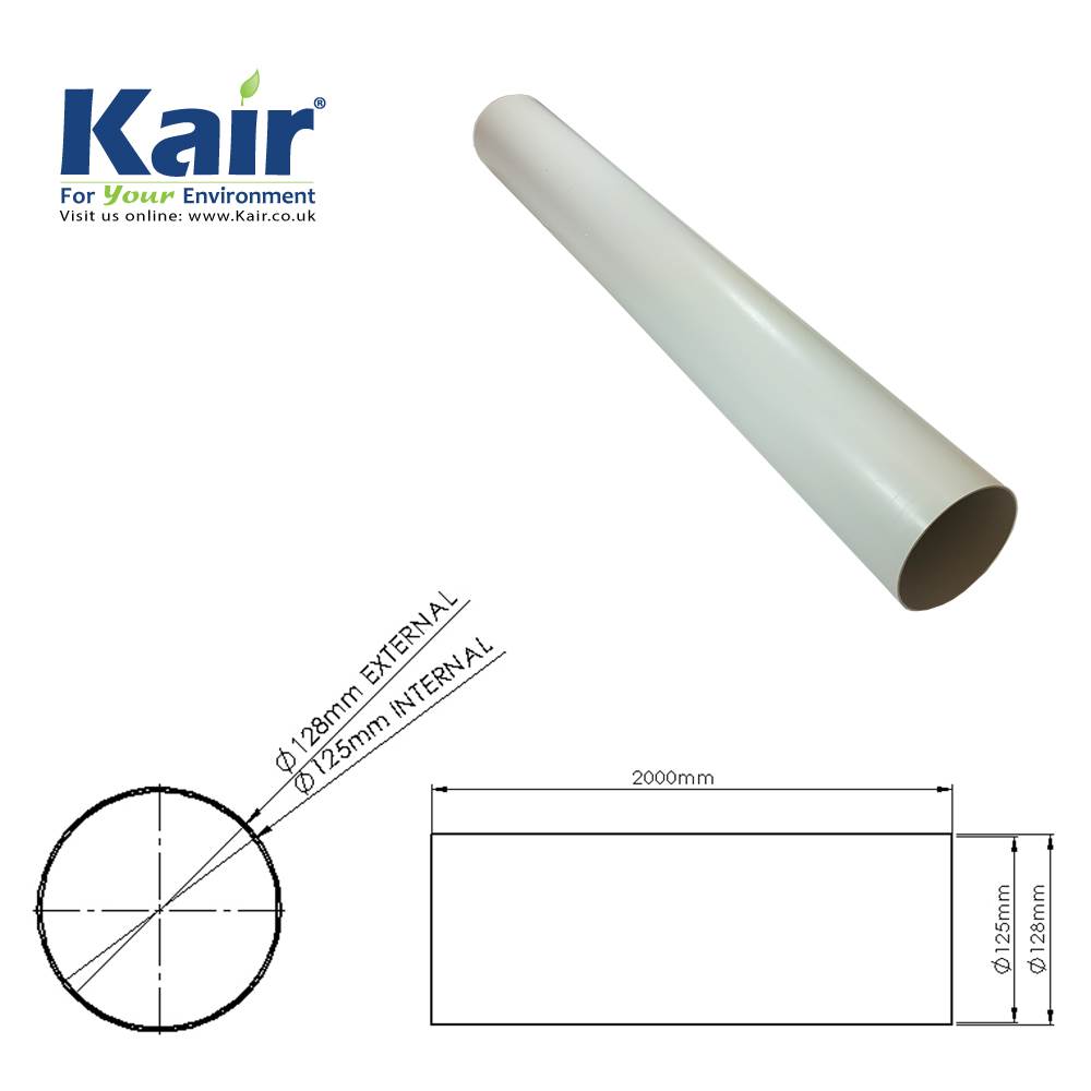 Pallet of 60 x Kair System 125 Round 125mm Ducting Pipes - 2 Metre Lengths