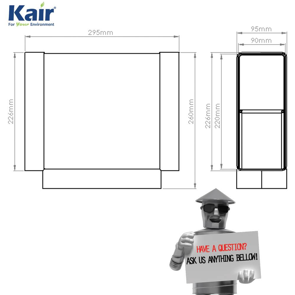 Kair Equal T-Piece Adaptor 220mm x 90mm for Rectangular Plastic Ducting