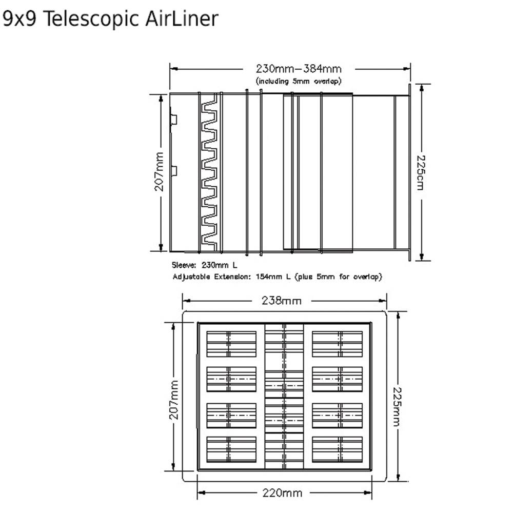 9X9 Terracotta Light Draft Telescopic Airliner Vent Set With Flush Louvre