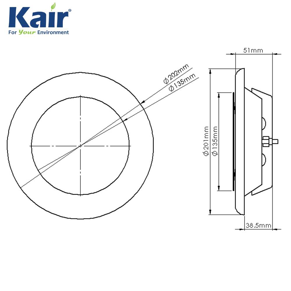 Kair Ceiling Supply Valve 150mm - 6 inch  White Coated Metal Vent