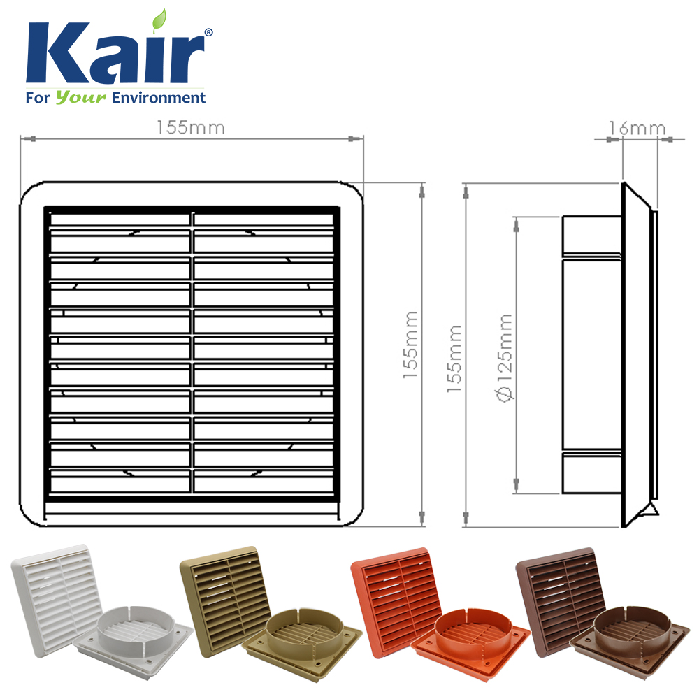 Kair Louvred Grille 125mm - 5 inch Terracotta External Wall Ducting Air Vent with Round Spigot