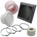 Kair Flexible 100mm In Line Fan Ducting Kit With Black Louvred Outlet