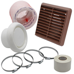 Kair Flexible 100mm In Line Fan Ducting Kit With Brown Louvred Outlet