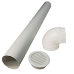 Kair 100mm Ceiling Kit 1 Metre Length and Bend with White Round Grille