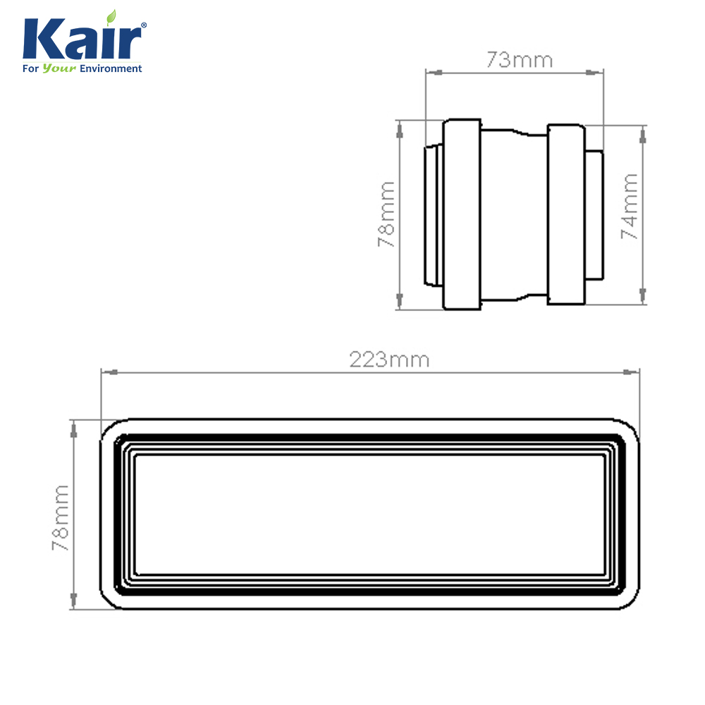 Kair Fast Seal 204mm x 60mm Ducting Quick Fit Connector for Rectangular Flat Pipe to Duct Fitting