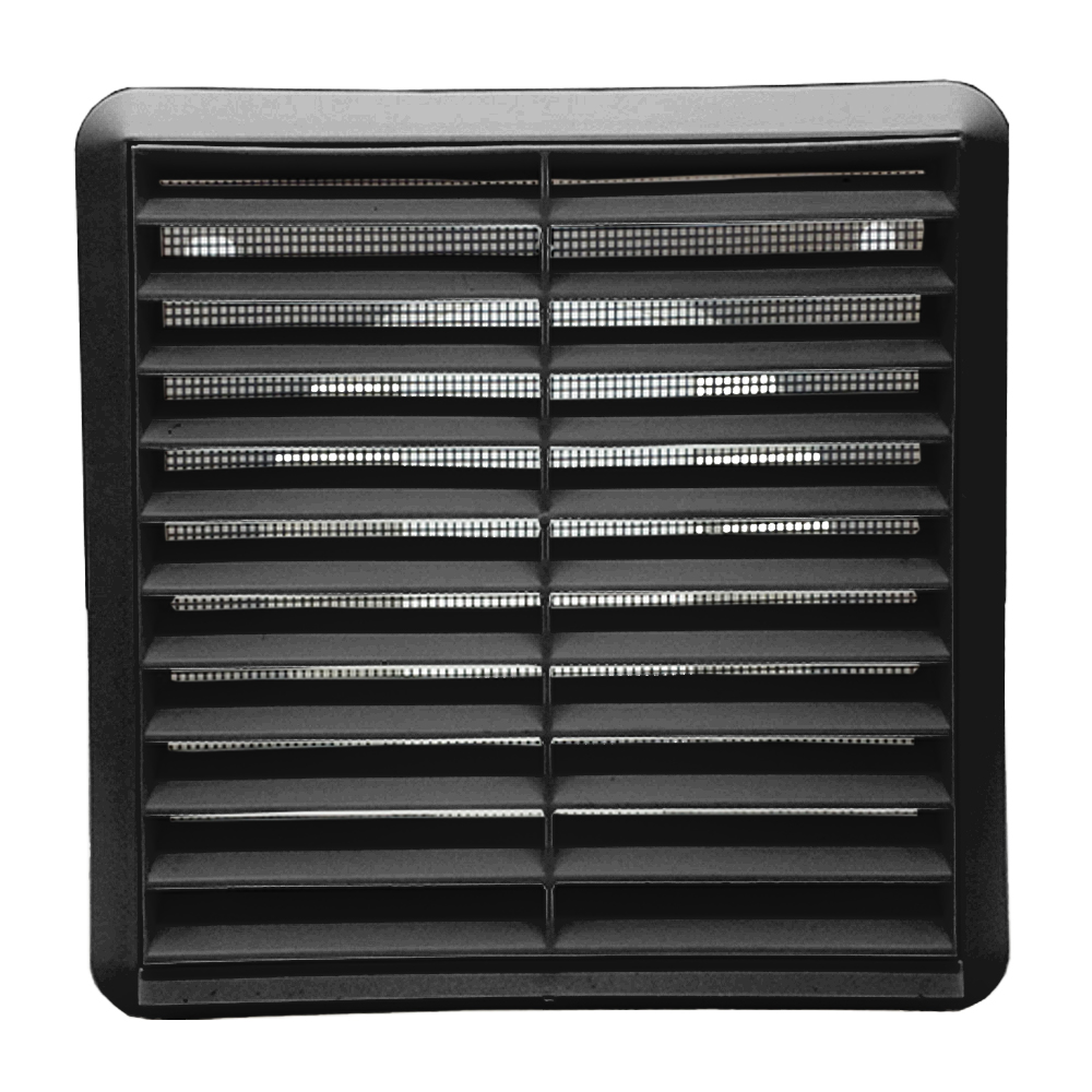 Kair Louvred Wall Vent Grille 150mm - 6 inch Black with Flyscreen for Internal or External use