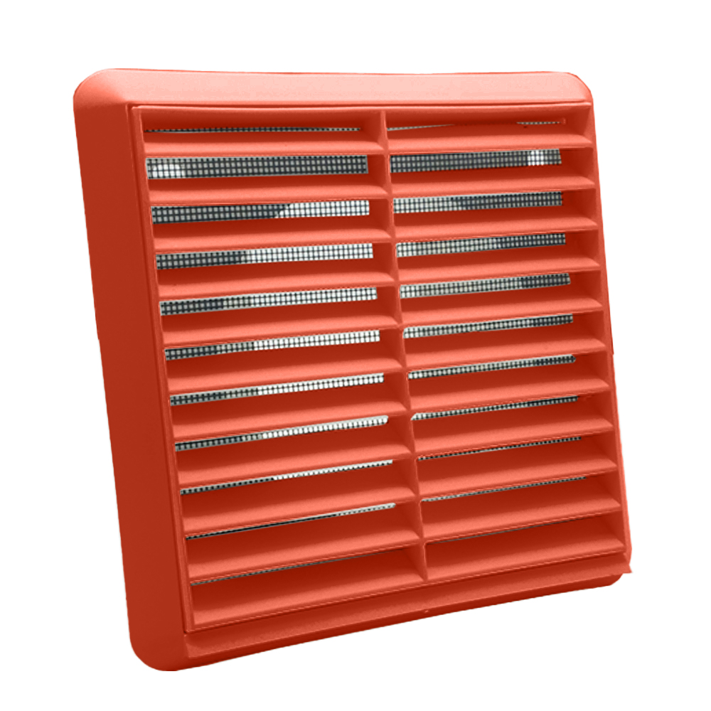 Kair 100mm / 4 inch Louvred Vent Grille with Flyscreen for use with Round Ducting internal / external use - Terracotta