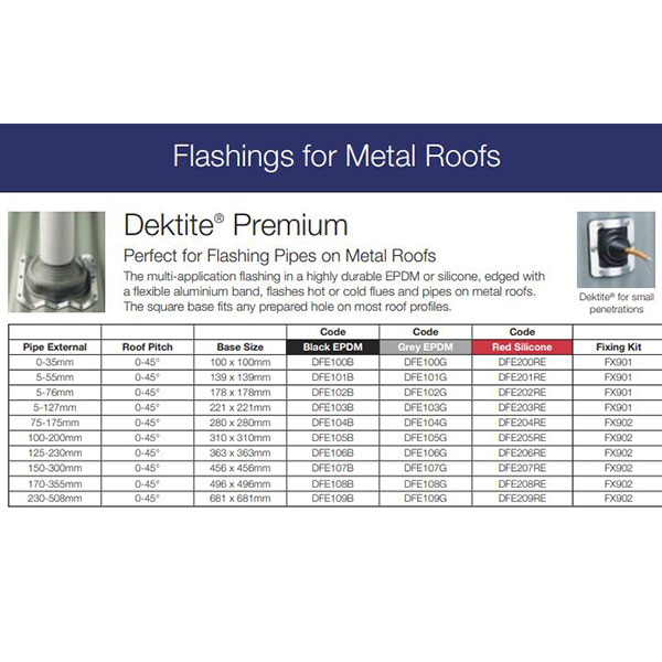 Dektite Premium 170-355mm Grey Epdm Pipe Flashing DFE108G