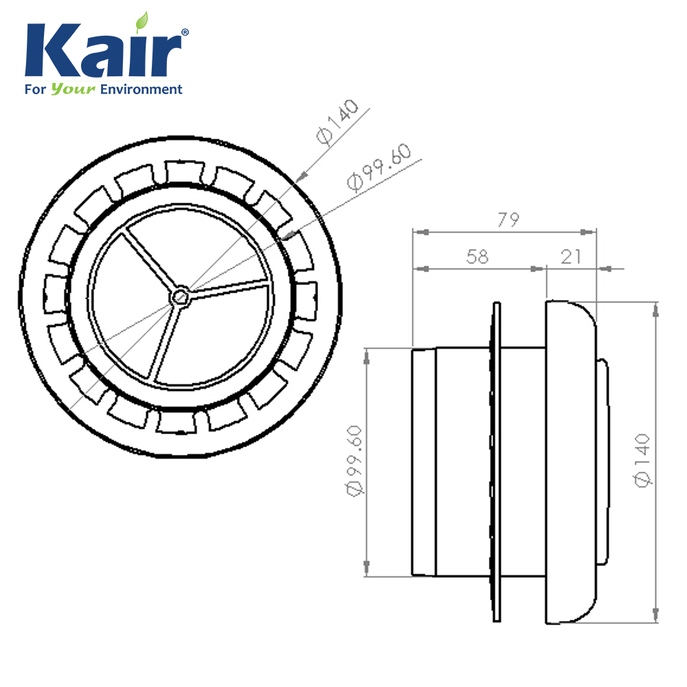 Kair Plastic Round Ceiling Vent 100mm 4 inch Diffuser / Extract Valve with Retaining Ring