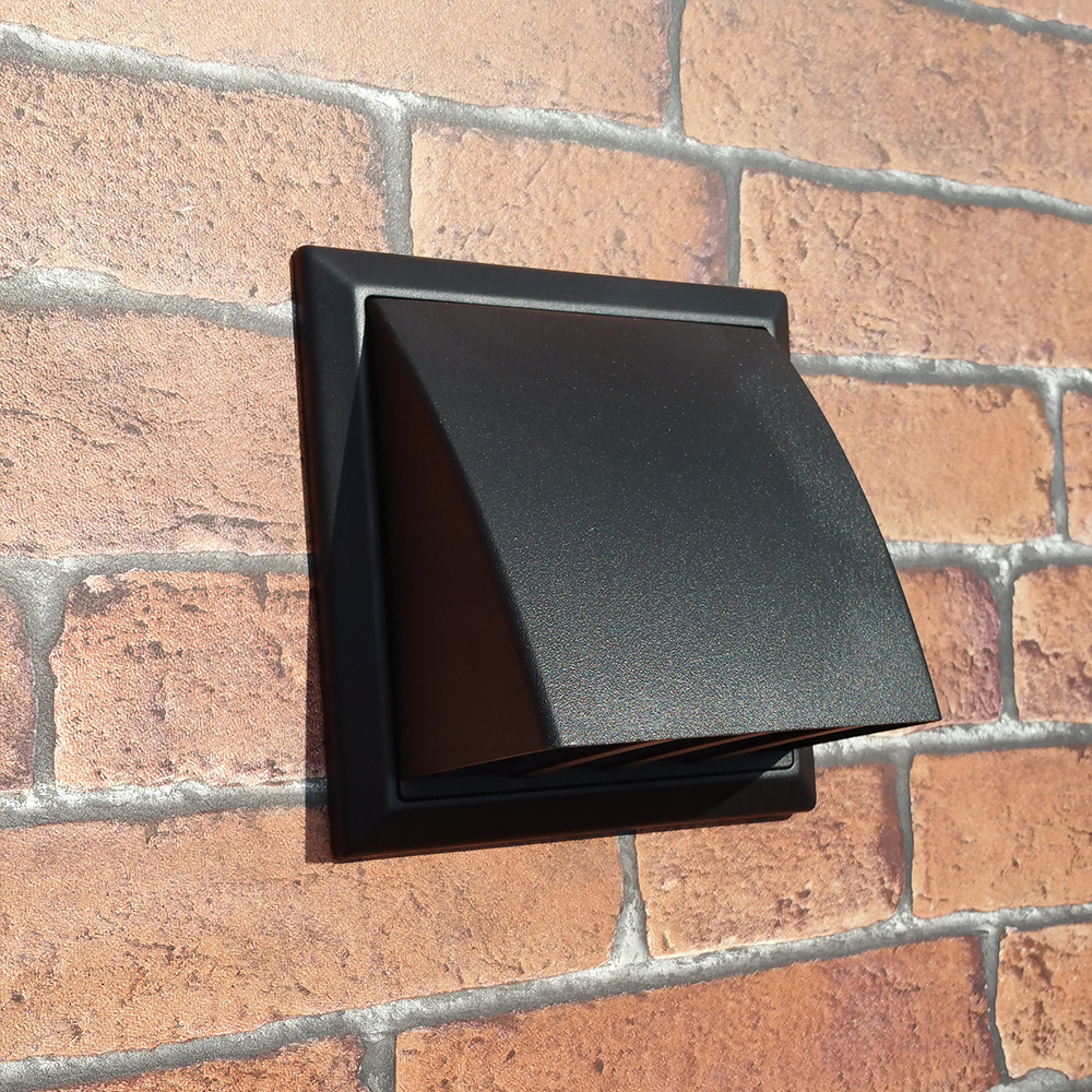 Kair Cowled Outlet Grille 125mm - 5 inch Black External Wall Vent With Round Spigot and Wind Baffle Backdraught Shutter