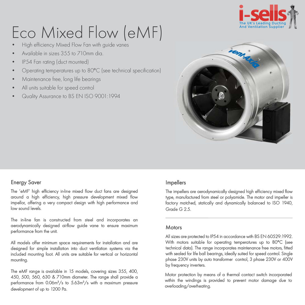1 Phase 500mm Eco Mixed Flow Fan EMF50014 - Vent Axia Industrial