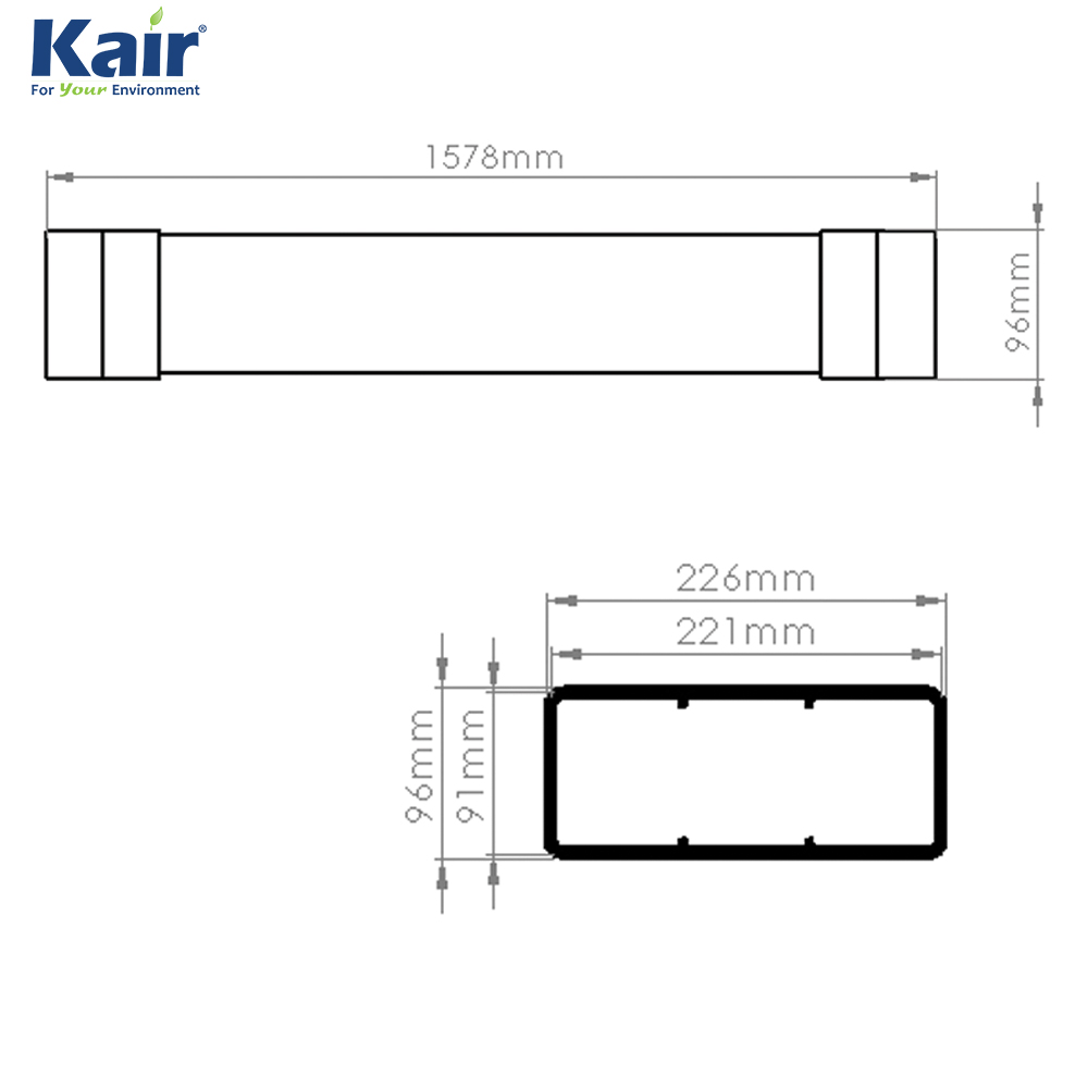 Kair System 220 - 1.5M Long Ducting Silencer 220X90mm Rectangular Ducting