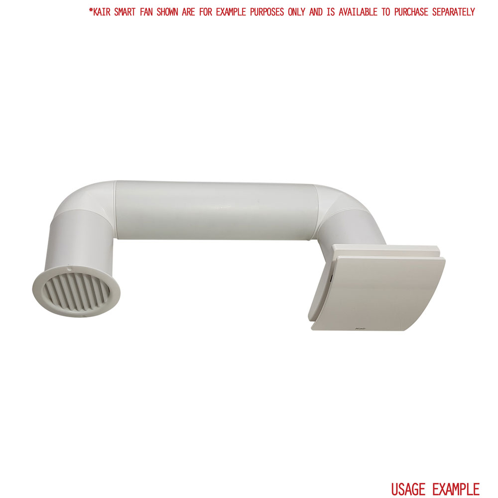 Kair 100mm Ceiling Kit 1 Metre Length and Two Bends with White Round Grille