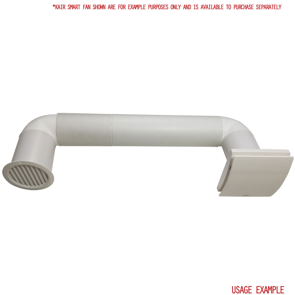 Kair 100mm Ceiling Kit 2 Metre Length and Two Bends with Connector and White Round Grille