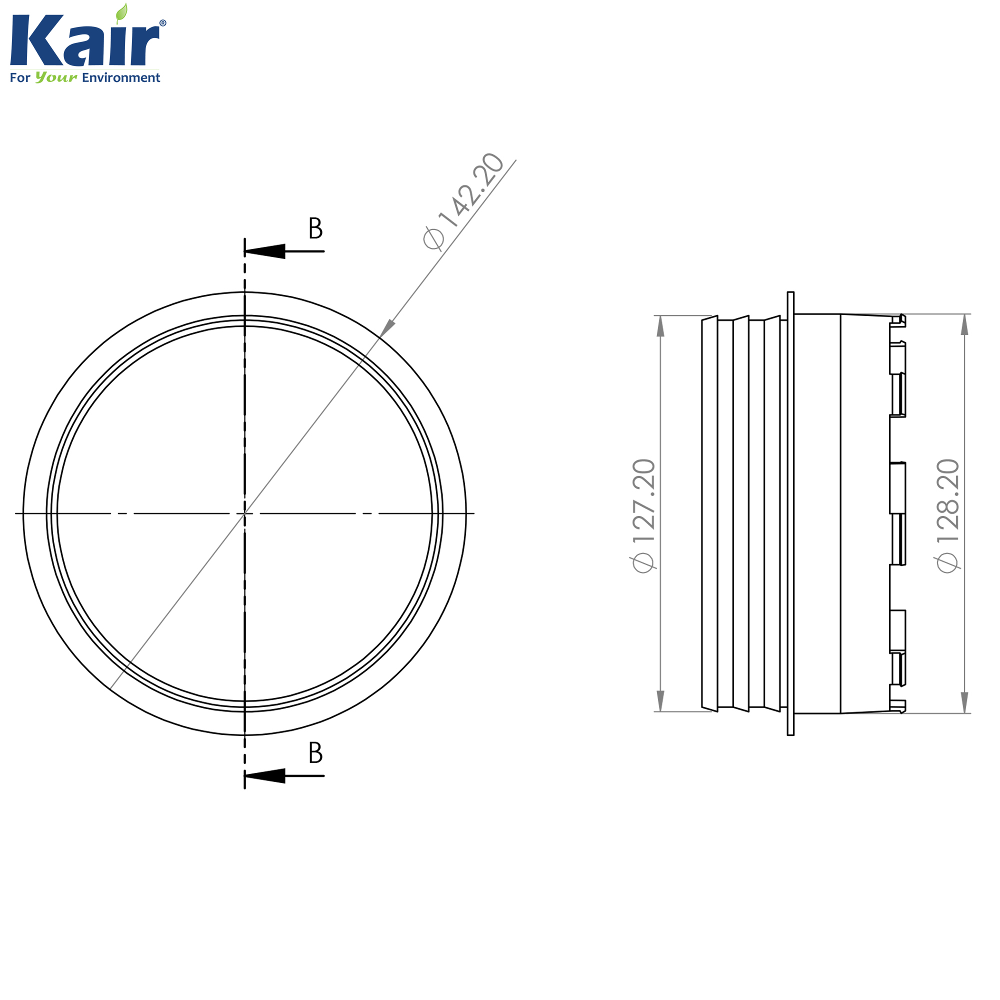 Kair Self-Seal Thermal 125mm Dia Male Duct To Fitting Click And Lock Connector