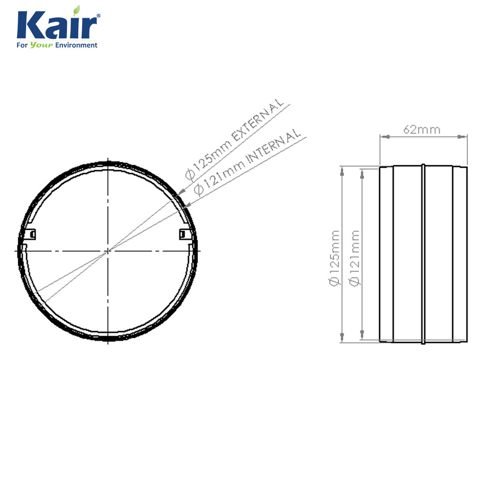 Kair Round Pipe Connector 125mm 5 inch