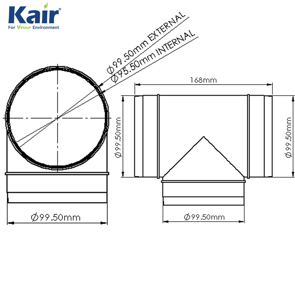 Kair Round Equal T-Piece 100mm - 4 inch Plastic Ducting Tee Junction Connector