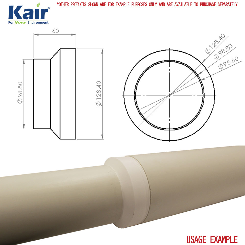 Kair Ducting Reducer 125mm to 100mm - 5 to 4 inch Duct Pipe Reduction Connector