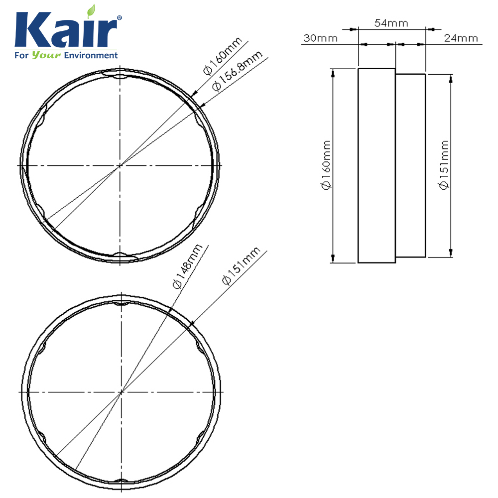 Kair Threaded Hose Connector 150mm - 6 inch for Joining Flexible Hose to Round Ducting Fittings