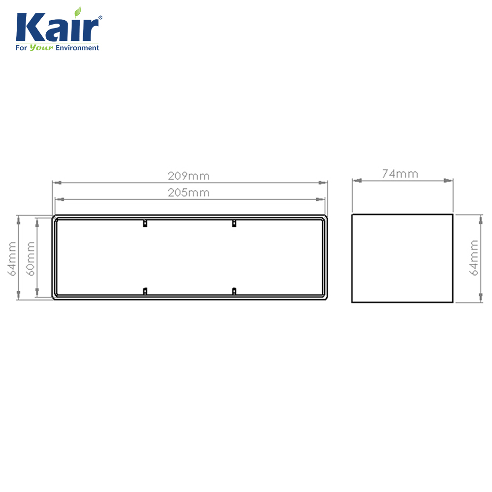 Kair Rectangular Straight Connector 204mm x 60mm Flat Pipe Joint