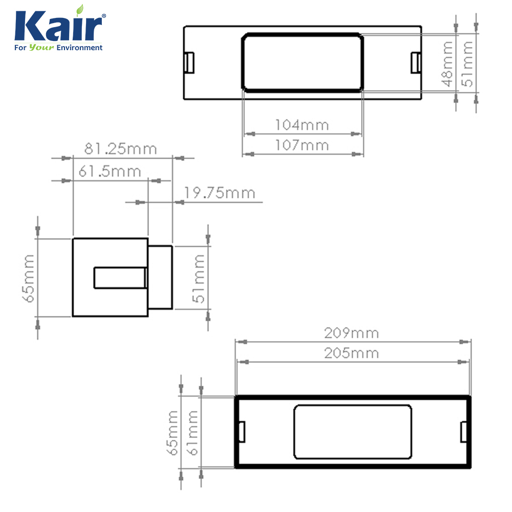 Kair Ducting Adaptor Reducer 204mm x 60mm to 110mm x 54mm