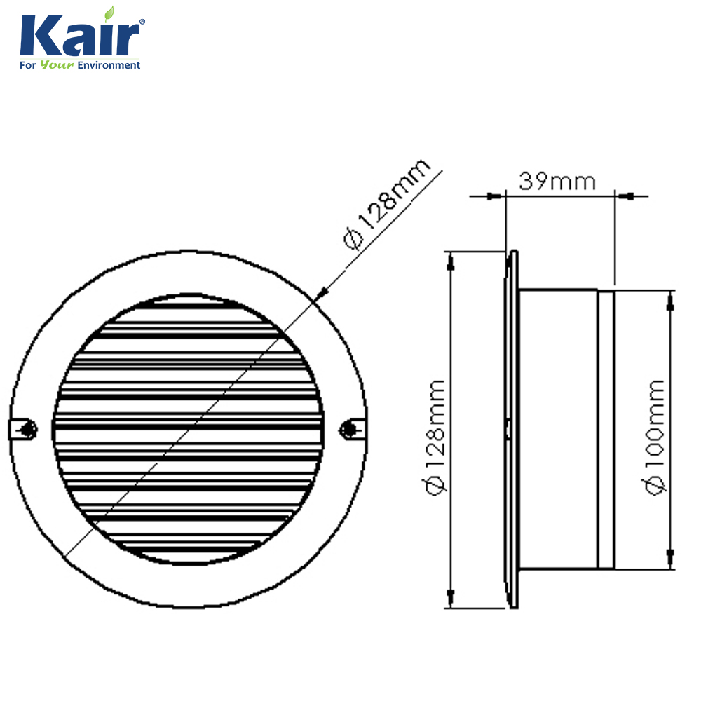 Kair Circular Vent 100mm - 4 inch White with Fly Screen - Round Wall Grille