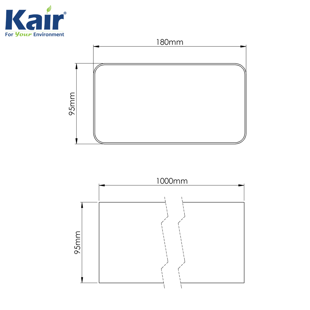 Kair Rectangular Flat Ducting 180mm x 90mm - 1 Metre Length Flat Channel Pipe