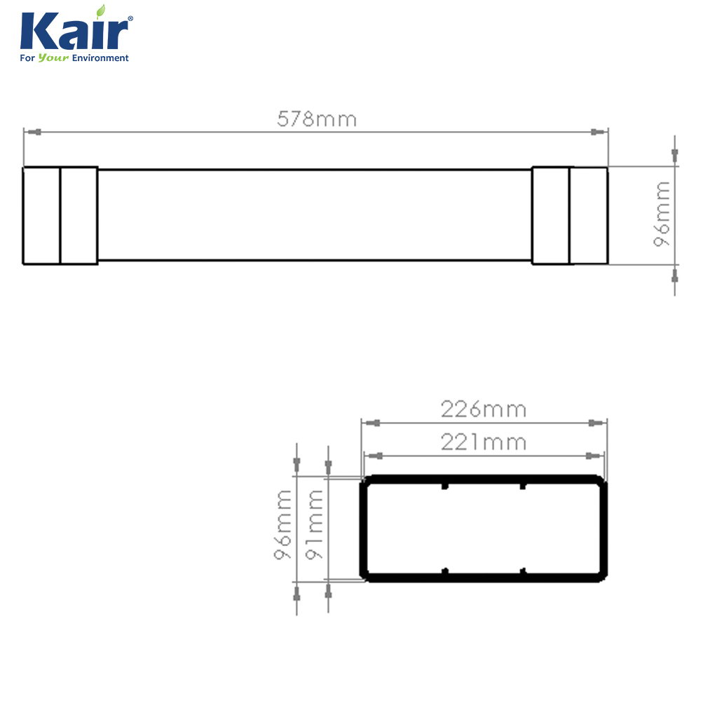 1M Long Ducting Silencer - 220X90mm Rectangular Duct System 220 by Kair