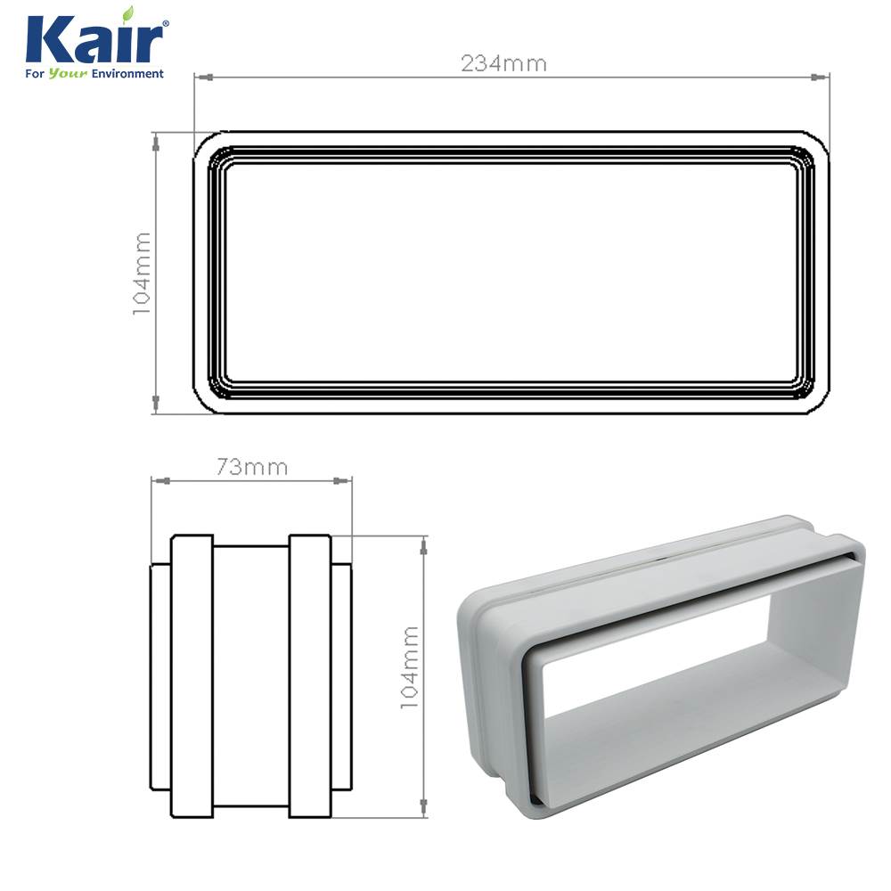 Kair Fast Seal 220mm x 90mm Ducting Quick Fit Connector for Joining Rectangular Flat Pipes Together