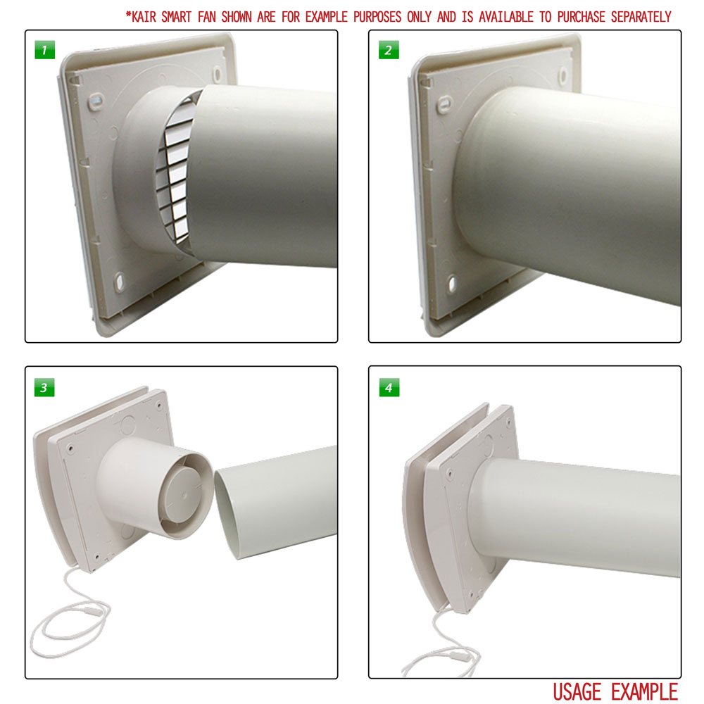 Kair 100mm Through the Wall Kit 1m Long Length and White Louvred Grille