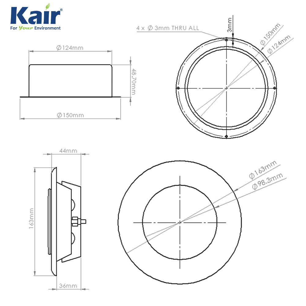Kair Ceiling Extract Valve 125mm - 5 inch  White Coated Metal Vent