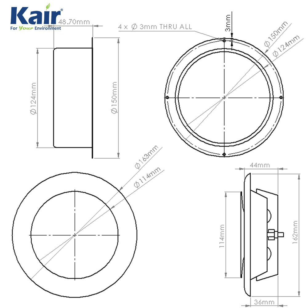 Kair Ceiling Supply Valve 125mm - 5 inch  White Coated Metal Vent