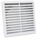 Kair Louvred Wall Vent Grille 150mm 6 inch White with Flyscreen for Internal or External use
