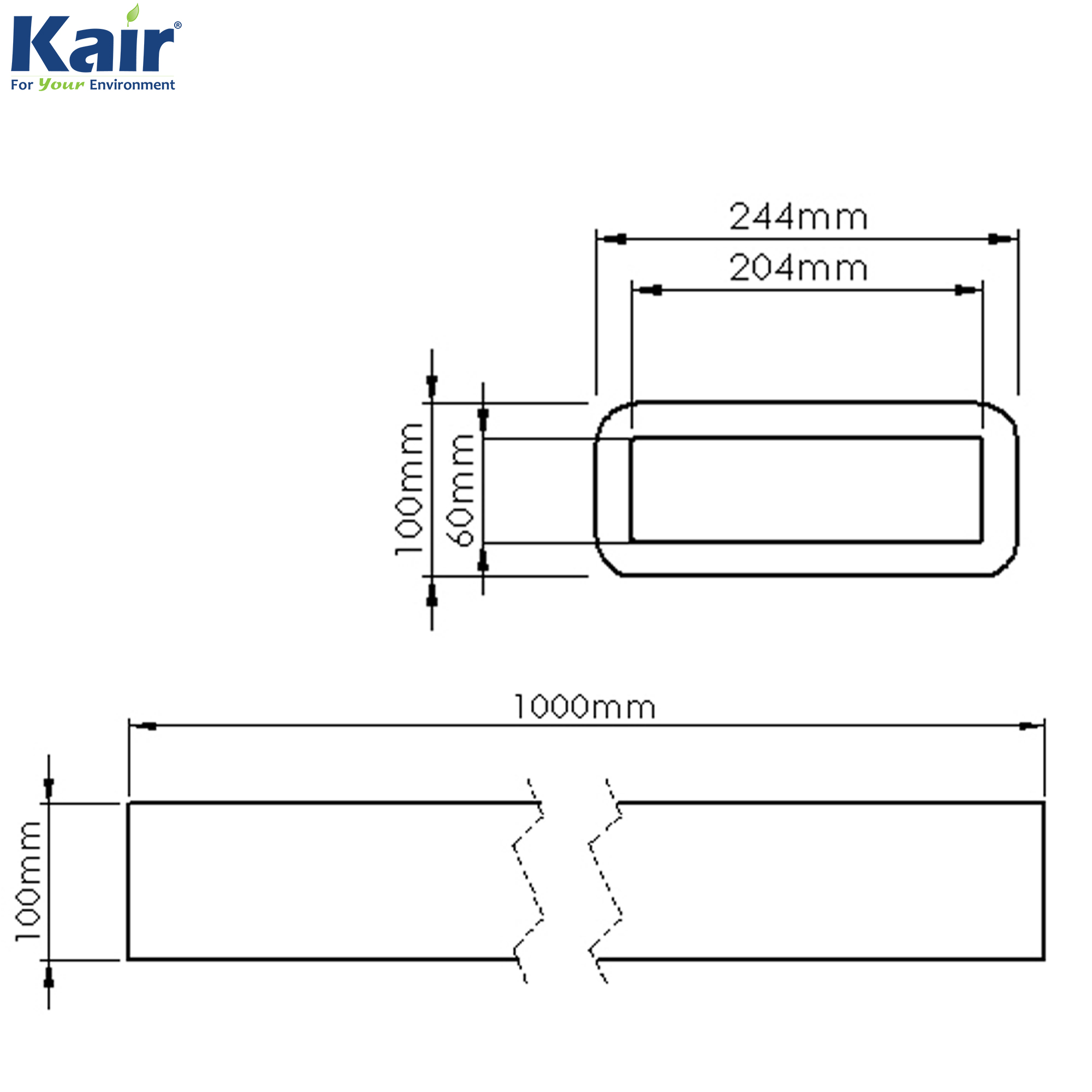 Kair Self-Seal Thermal Ducting - 204 x 60mm - 1 Metre Lengths - Box of 6